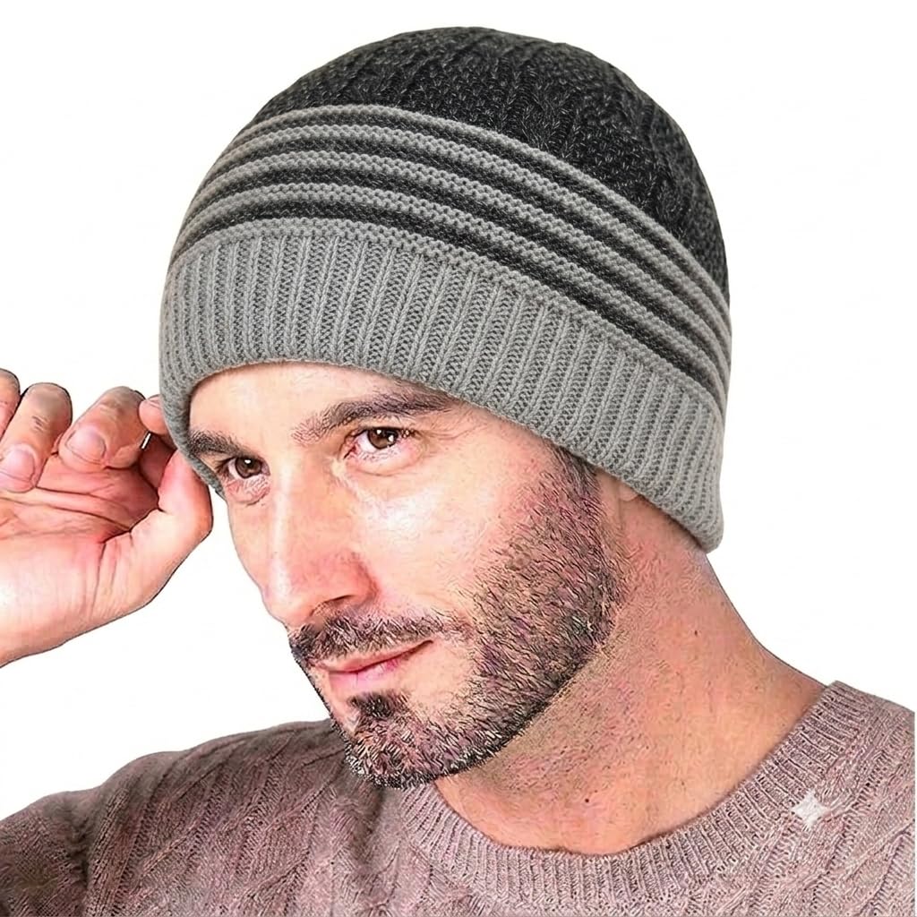 Unisex Fleece Lined Fur Winter Beanie Cap | Soft Knitted Woolen Slouchy Hat | Warm Thermal Skull Cap for Men & Women | Free Size-picture-37