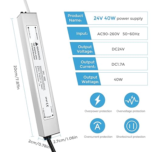 Vista 90 de Fuente de alimentación LED de 24 V 200 W, controlador LED IP67 impermeable, transformador de bajo voltaje de 110 V a CC de 24 voltios con enchufe
