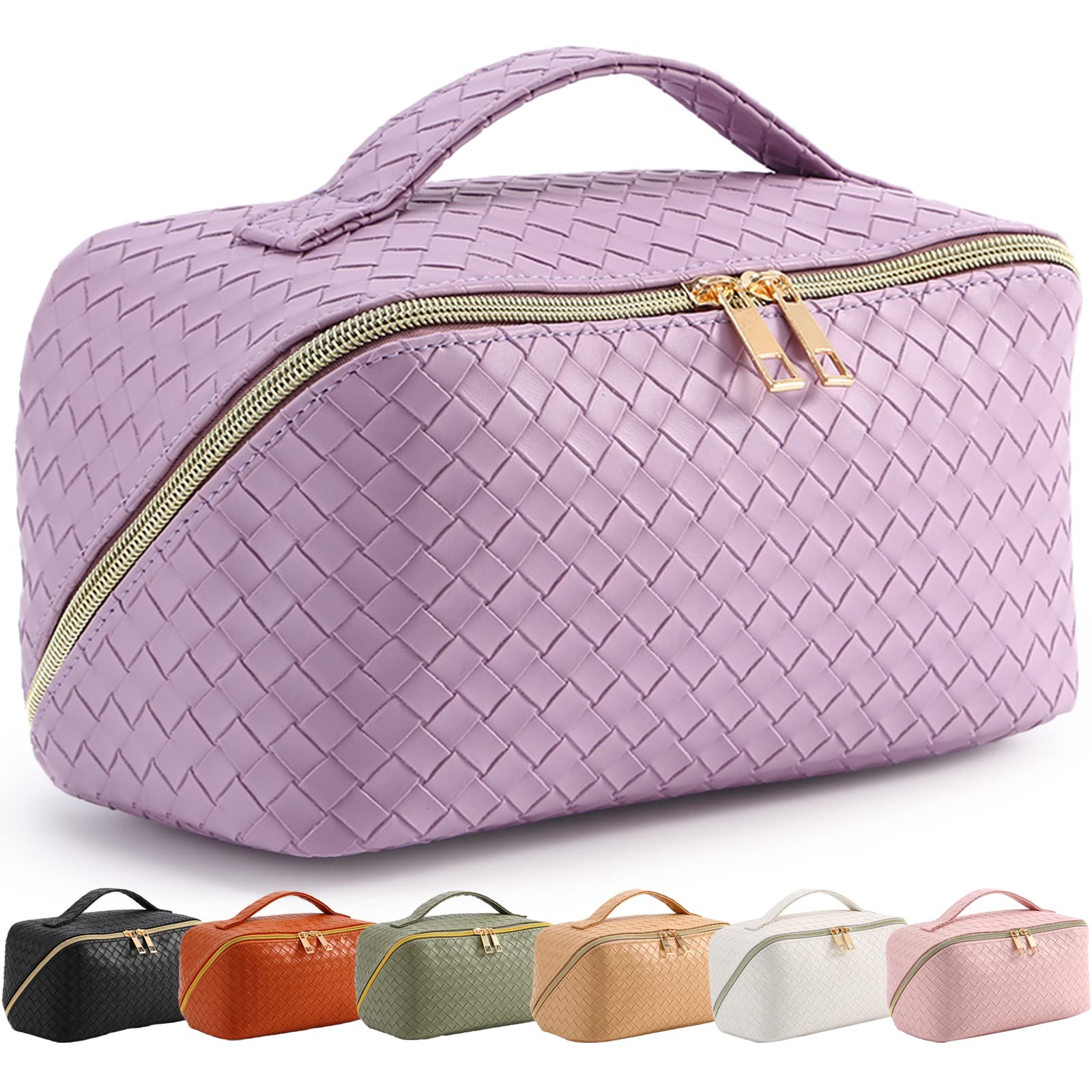 Bestash Neceser Maquillaje Bolsa de Maquillaje portátil Impermeable Bolsa de cosméticos de Viaje de Gran Capacidad con separadores y asa （Morado Claro）