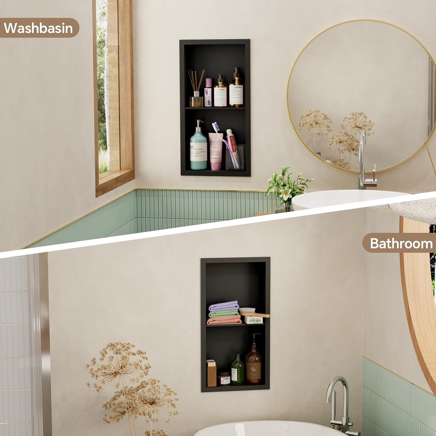 Shower Niche 12"x24" – Stainless Steel Recessed Wall Shelf for Bathroom– Double Tier Niche with Drainage Channel, Suitable for Shower Storage, recessed Medicine Cabinet, Recessed Wall Cabinet