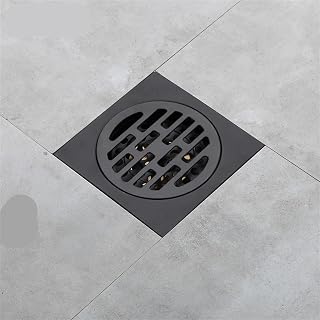 Desagüe de Ducha Cuadrado for baño, de Acero Inoxidable, Color Negro, con Rejilla for desechos y Tapa Redonda, colador de Pelo, 1 Unidad(Black 79B1)