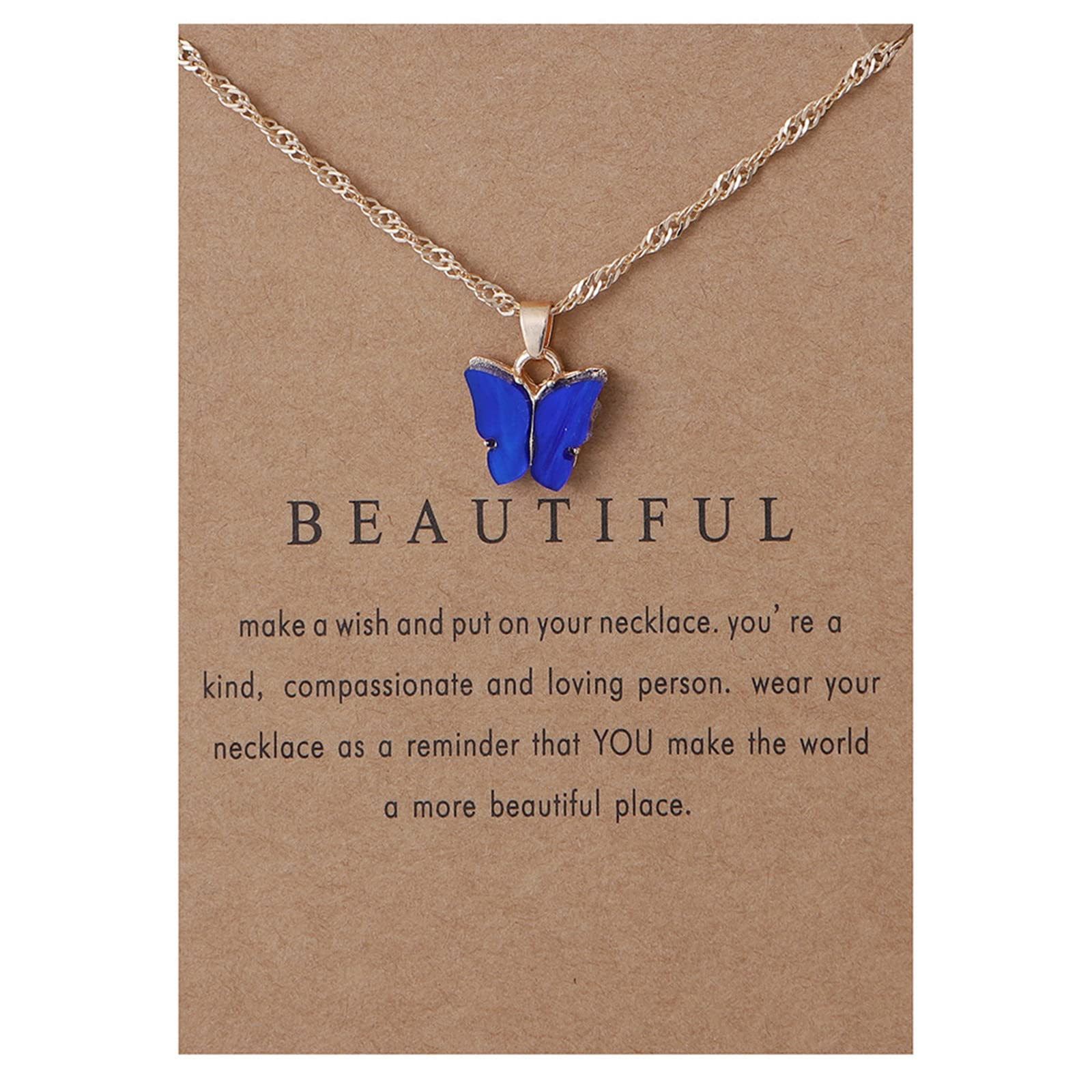 Colorful Acrylic Butterfly Pendant Necklace Bohemian Adjustable Retro Card Clavicle Chain Insect Animal Necklace for Women Friend Friendship Party Jewelry Gift