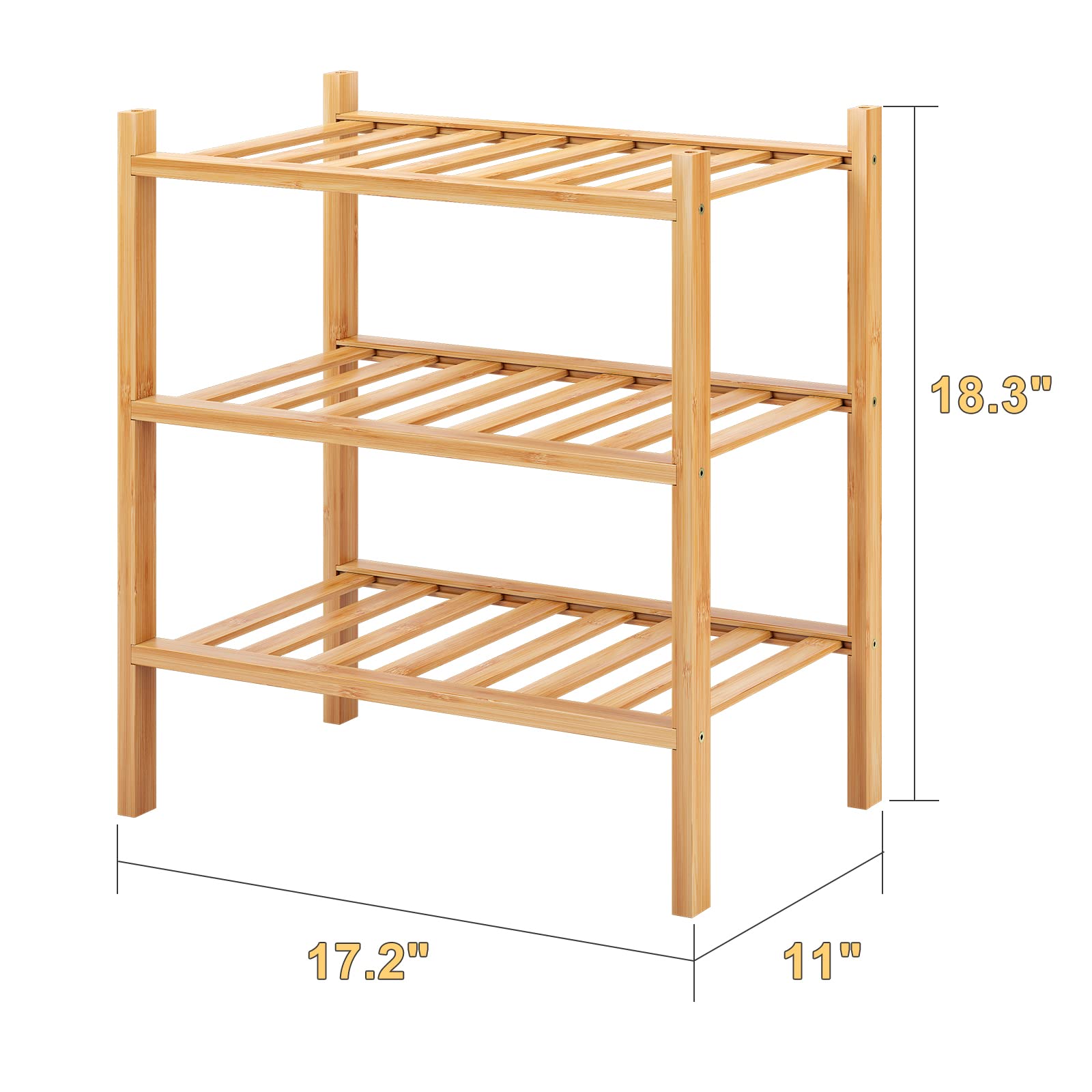 Furshus 3-Tier Small Shoe Rack for Entryway, Stackable | Heavy Duty | Multi-Function, Bamboo Free Standing Shoe Racks for Bedroom Hallway Closet