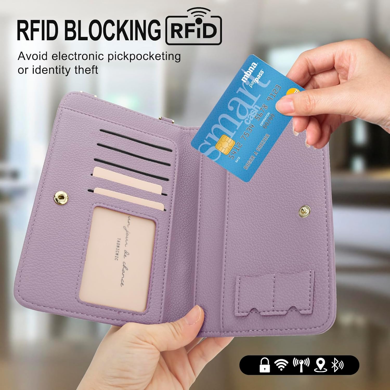 DOB SECHS Leather Passport Wallet Crossbody Phone Bag, RFID Blocking Passport Holder Credit Cards Case for Women - Image 3