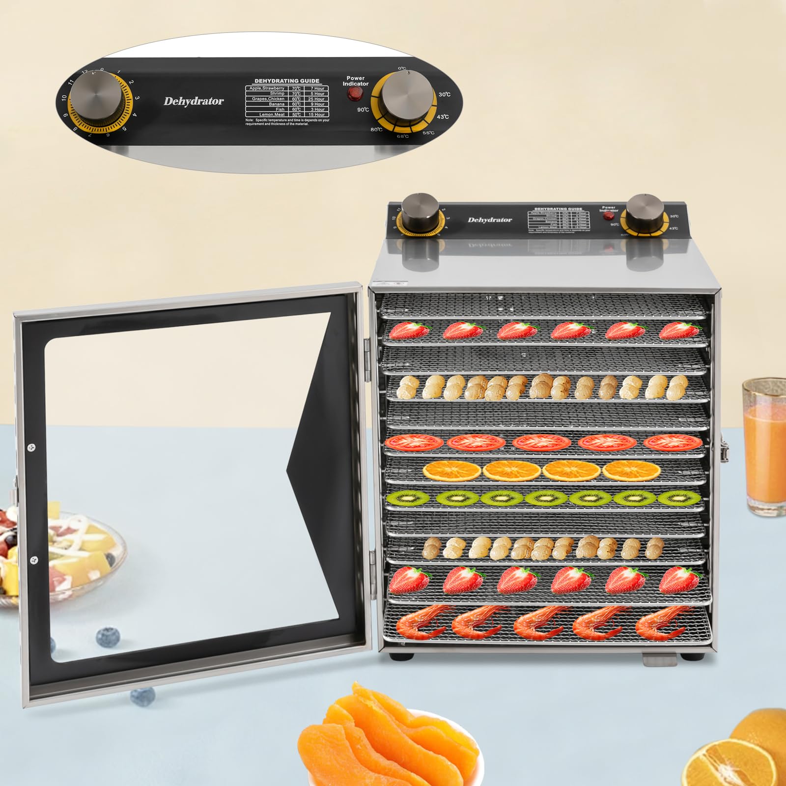 Food Dehydrator, 800w Dehydrator for Herbs, 12-Tray Stainless Steel D-ehydrator Machine, 12h Timer?86-194? Adjustable Temperature, Powerful Drying Capacity for Fruits, Yogurt, Lock Catch