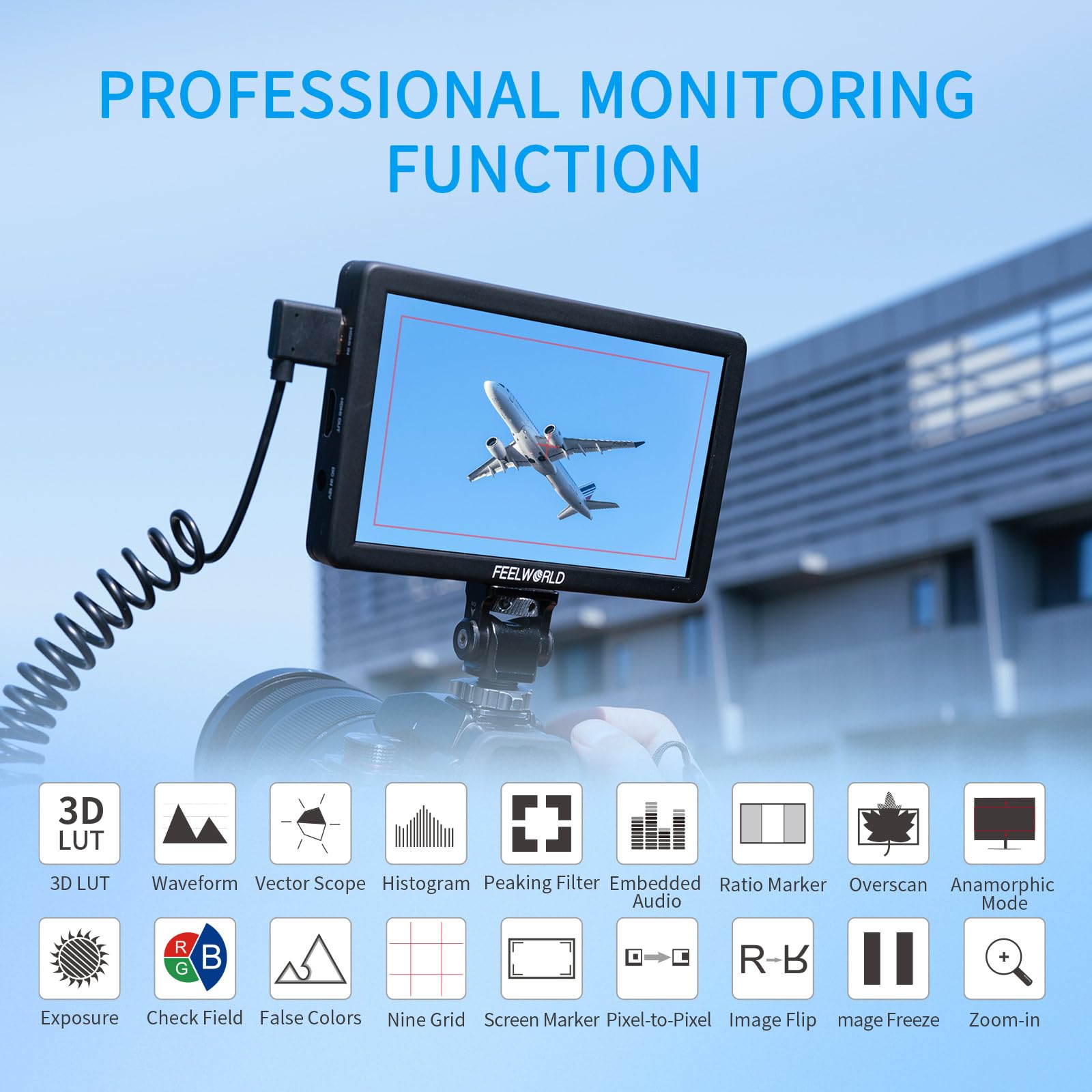 FEELWORLD T6 Moniteur de Caméra 6 Pouces Retour Video Appareil Photo Aluminum IPS Full HD,Entrée/Sortie 4K HDMI avec 3D LUTs, Vecteurscope, Focus Peaking, Batterie F550 2200 mAh et Sac de Transport