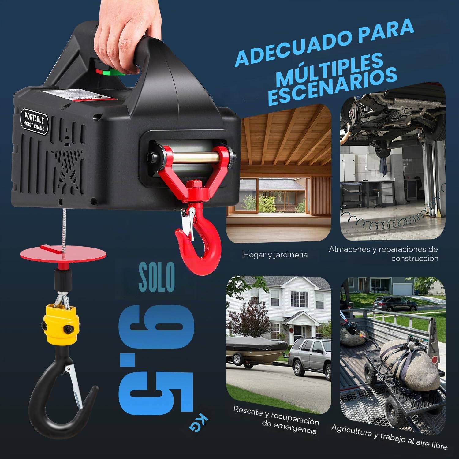 NEWTRY 3 en 1 Polipasto eléctrico 1500W, 500KG capacidad de carga con final de carrera por infrarrojos mejorado, elevación vertical y horizontal, mando a distancia 120M con CE