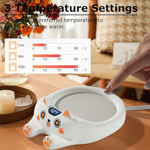 Miniatura 2 de PUSEE Calentador de taza de café, calentador de café eléctrico para escritorio con apagado automático, calentador de velas inteligente con 3 ajustes