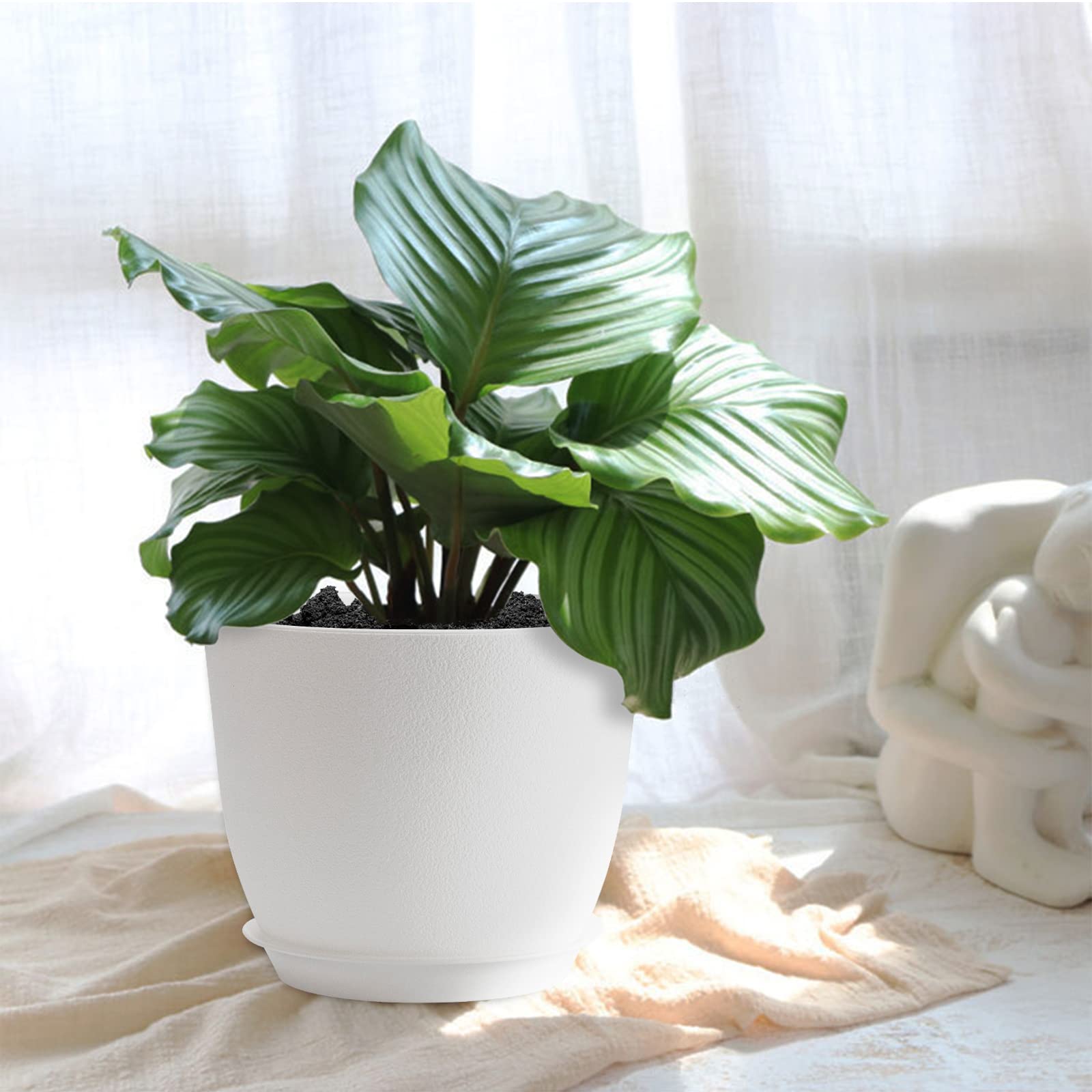 FORAGIFT 25/23/20cm Pots de Fleurs Intérieur, 3 Pcs Modernes en Plastique avec Trous de Drainage et Plateau pour Plantes D'intérieur, Blanc