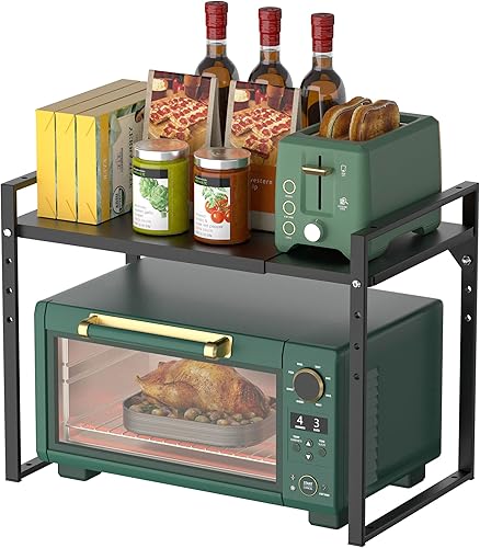 Estante de horno de microondas expandible de 2 niveles, altura ajustable y resistente, soporte de encimera, estante de metal, organizador de estante