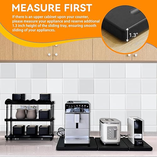 Miniatura 5 de Deslizadores de electrodomésticos de madera con ruedas de 360 pies, bandeja deslizante para cafetera y electrodomésticos de cocina pesados,