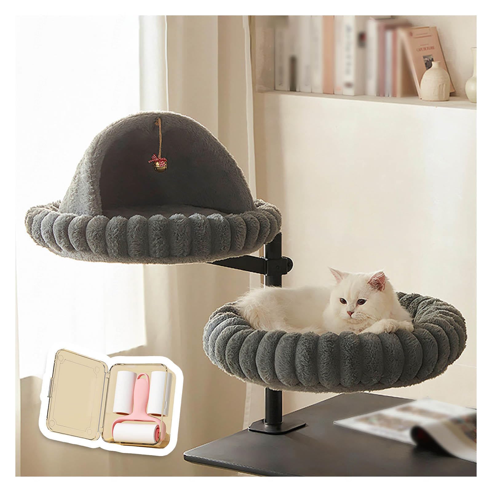 Lettino per Gatti, Rotazione a 360° Altezza Regolabile Cuccia Gatto Chiusa con 2 Tessuti Lavabili per Animali Domestici Fino a 20 kg,Gray