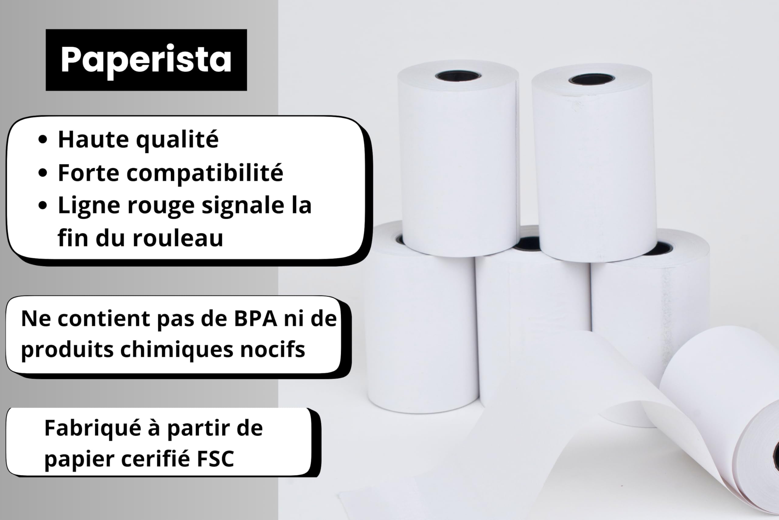 Lot de 50 rouleaux TPE 57x40 mm | Rouleau TPE carte bancaire compatible avec les terminaux Ingenico, Verifone, SumUp | Papier thermique CB 18 m | Haute qualité, Éco FSC, sans BPA