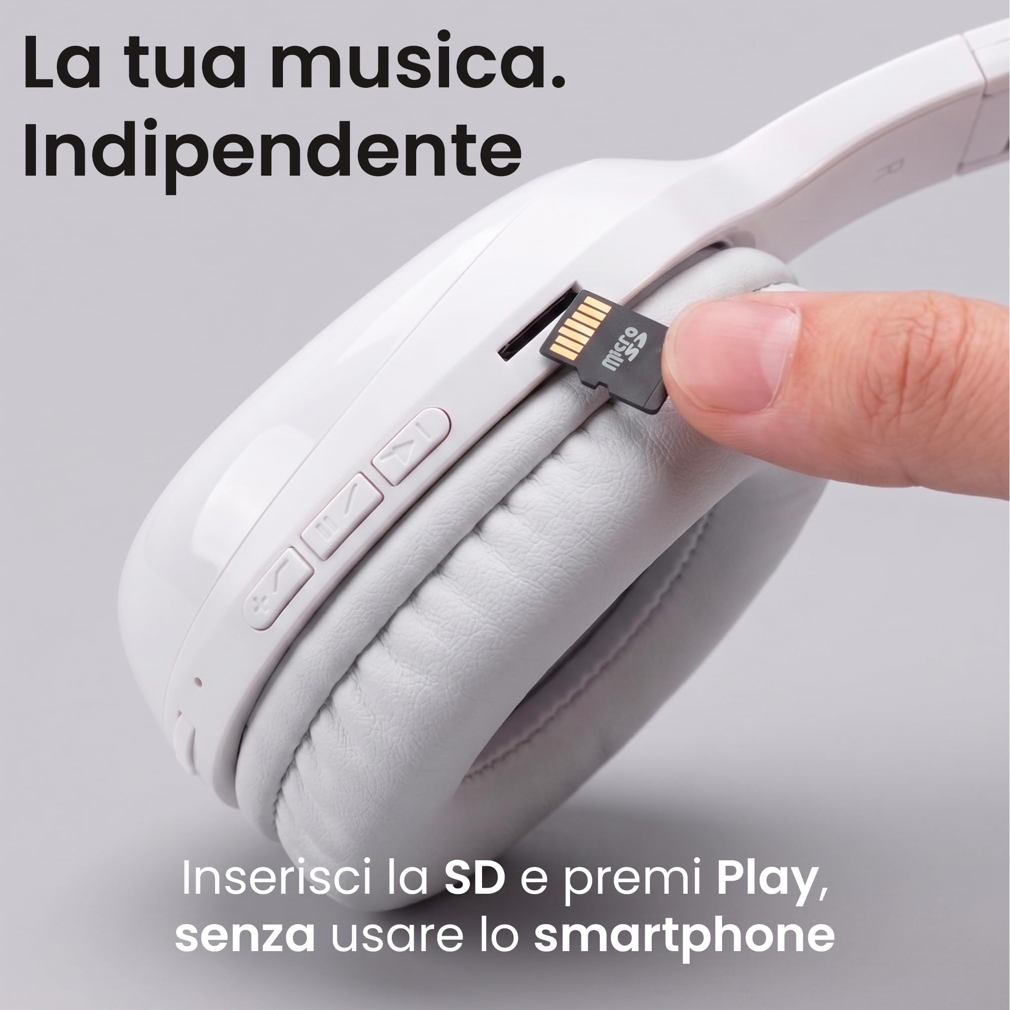 Cuffie Bluetooth 5.3 On-Ear - Fino a 15m - HiFi Stereo, Microfono Integrato, Slot MicroSD per Ascolto Senza Telefono - Regolabili, Pad Imbottiti - Ideali per Gaming/Viaggio/Smartphone (Bianco)