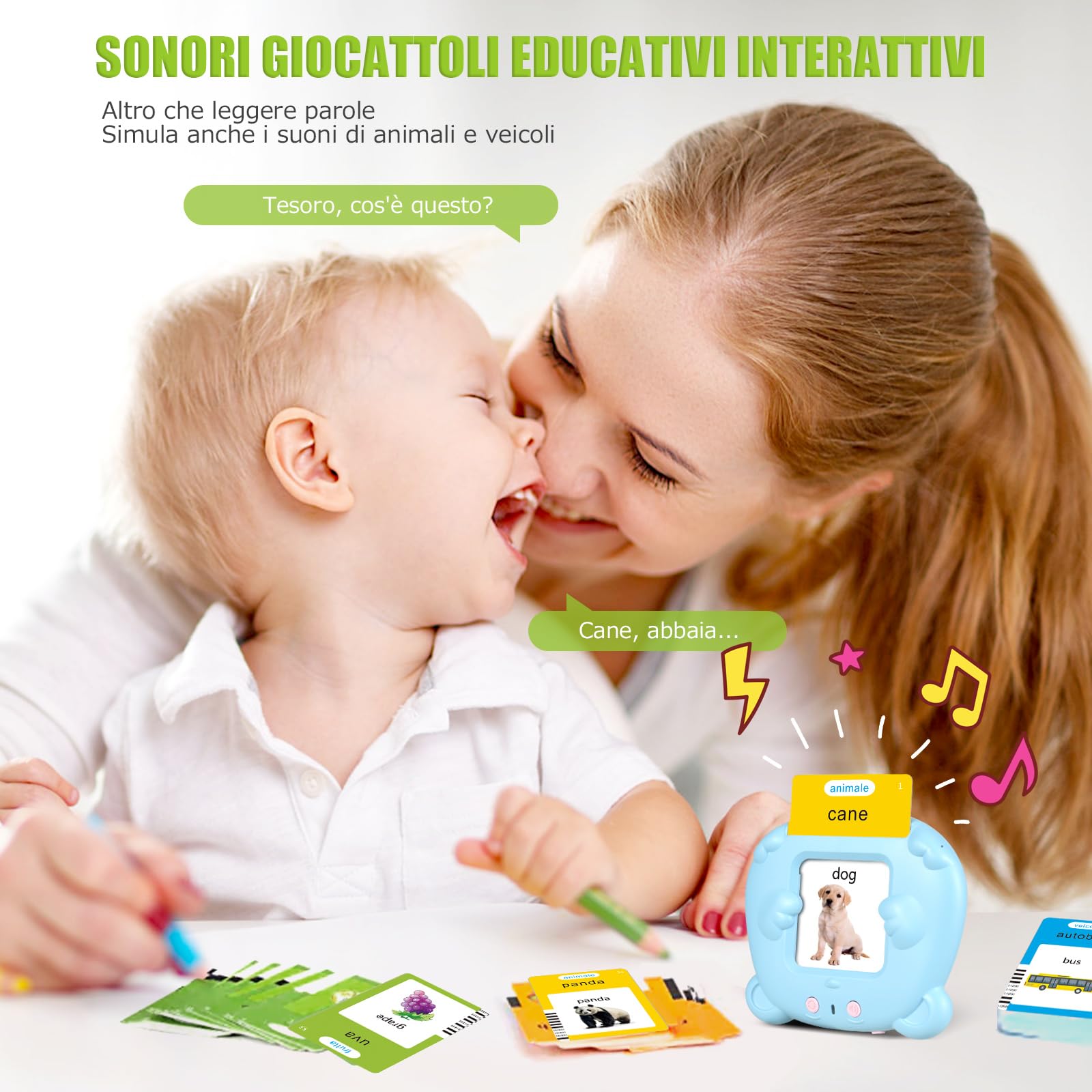 Talking Flash Cards Schede Flash Cards Parlanti Flash Cards Flash Cards Bambini Giocattoli Educativi per Bambini 3+ Anni Autismo Giochi Regali di Compleanno Giochi Montessori(Blu Italiano)