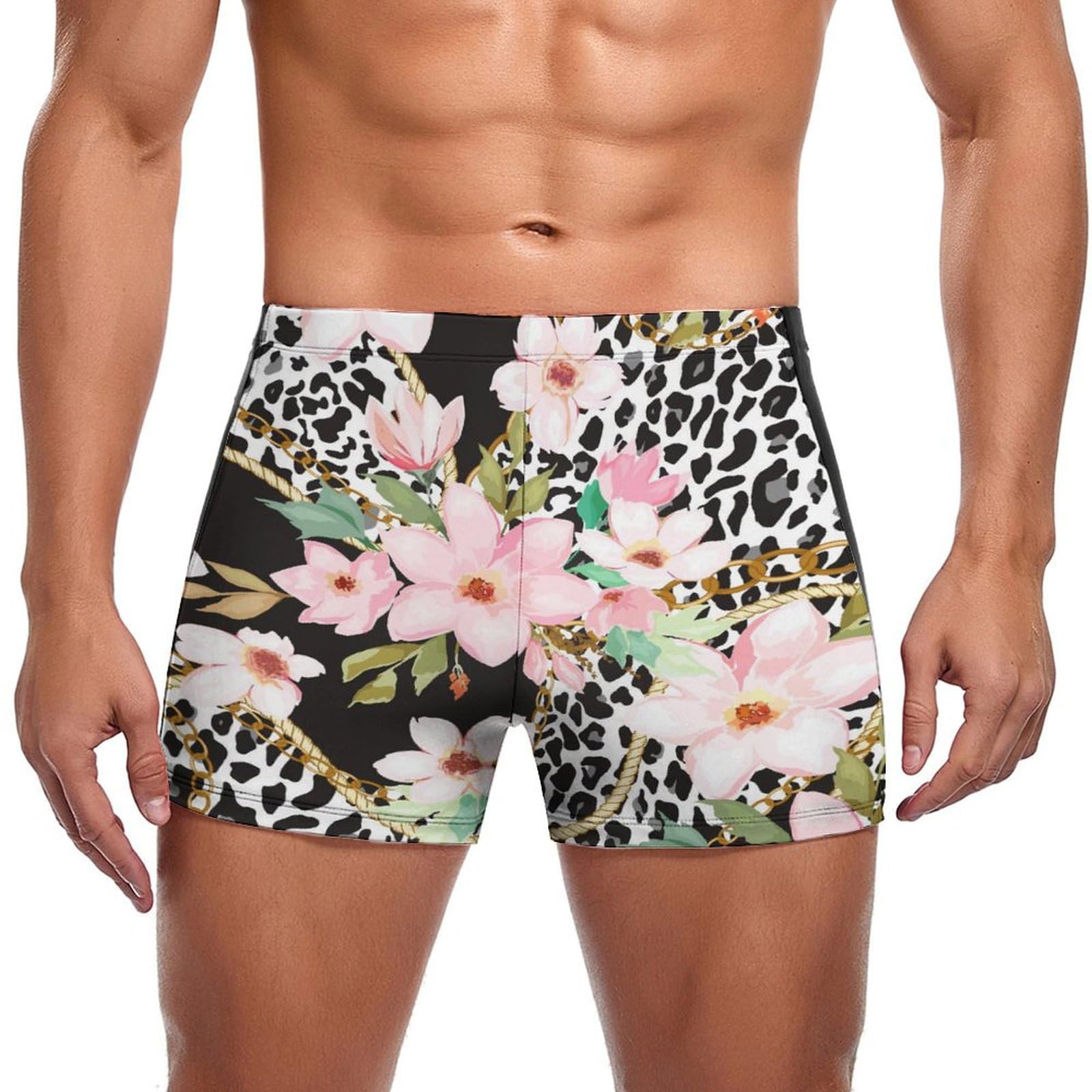 Boxer de bain léopard fleurs homme confortable qui sèche vite