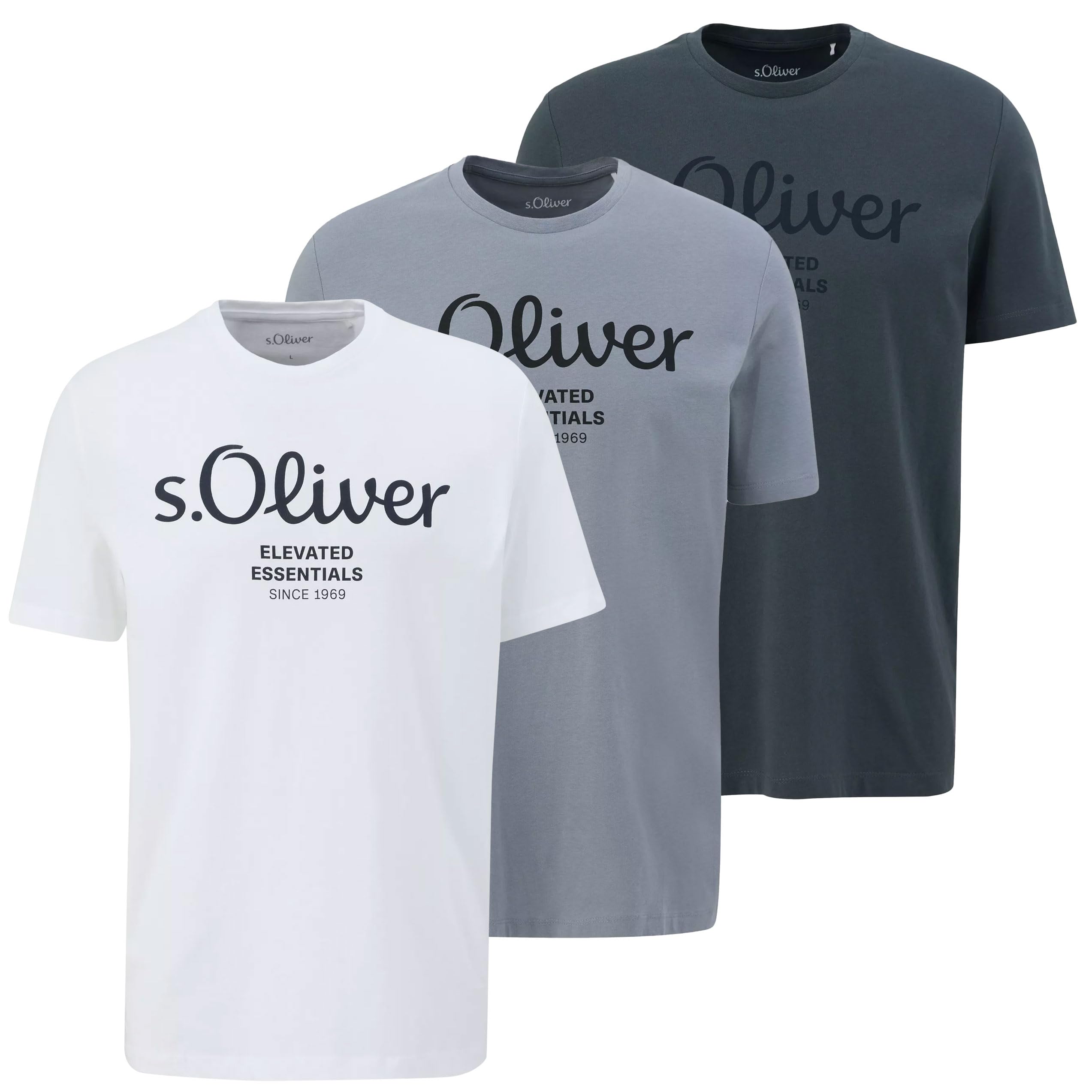 s.Oliver Herren T-Shirt mit Logodruck (DE/NL/SE/PL, Alphanumerisch, XL, Regular, Regular, weiß/grau/anthrazit)
