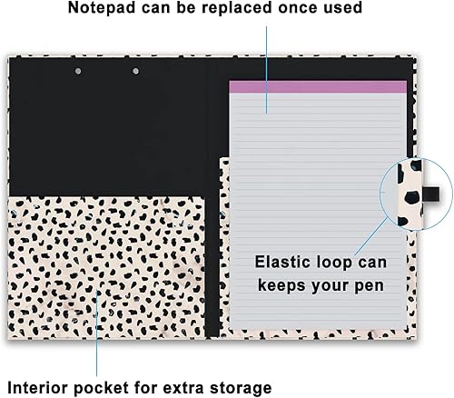 Miniatura 10 de Bonito portapapeles con bloc de notas forrado recargable y bolsillo interior de almacenamiento para oficina, elegante portapapeles plegable A4,
