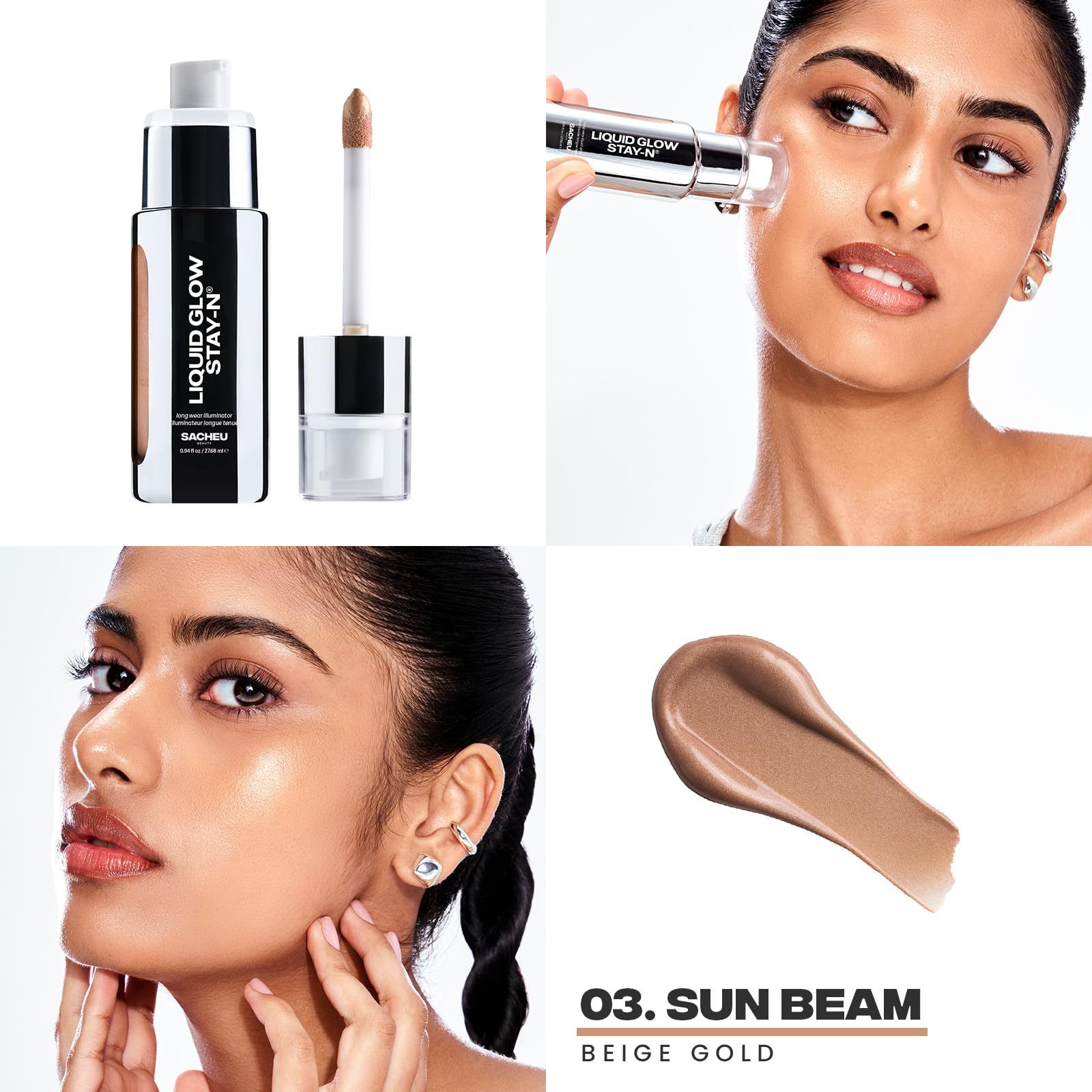 Sacheu Liquid Glow STAY-N Liquid Highlighter & Illuminator Makeup - 30ml Long Lasting Luminous Glow Lightweight Dewy Finish, Sun Beam - Image 2