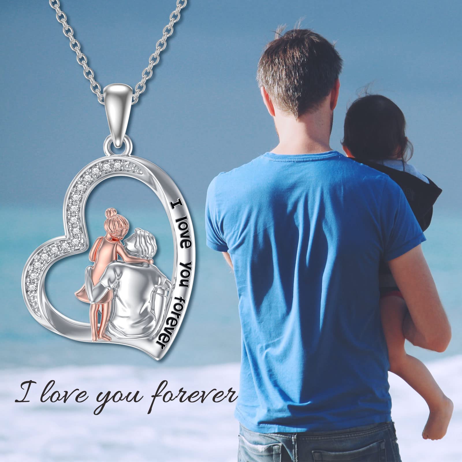 Collier Fille de Papa Mlaman en Argent Sterling Père Fille Cadeaux, Coeur Amour Pendentif Bijoux pour Fille