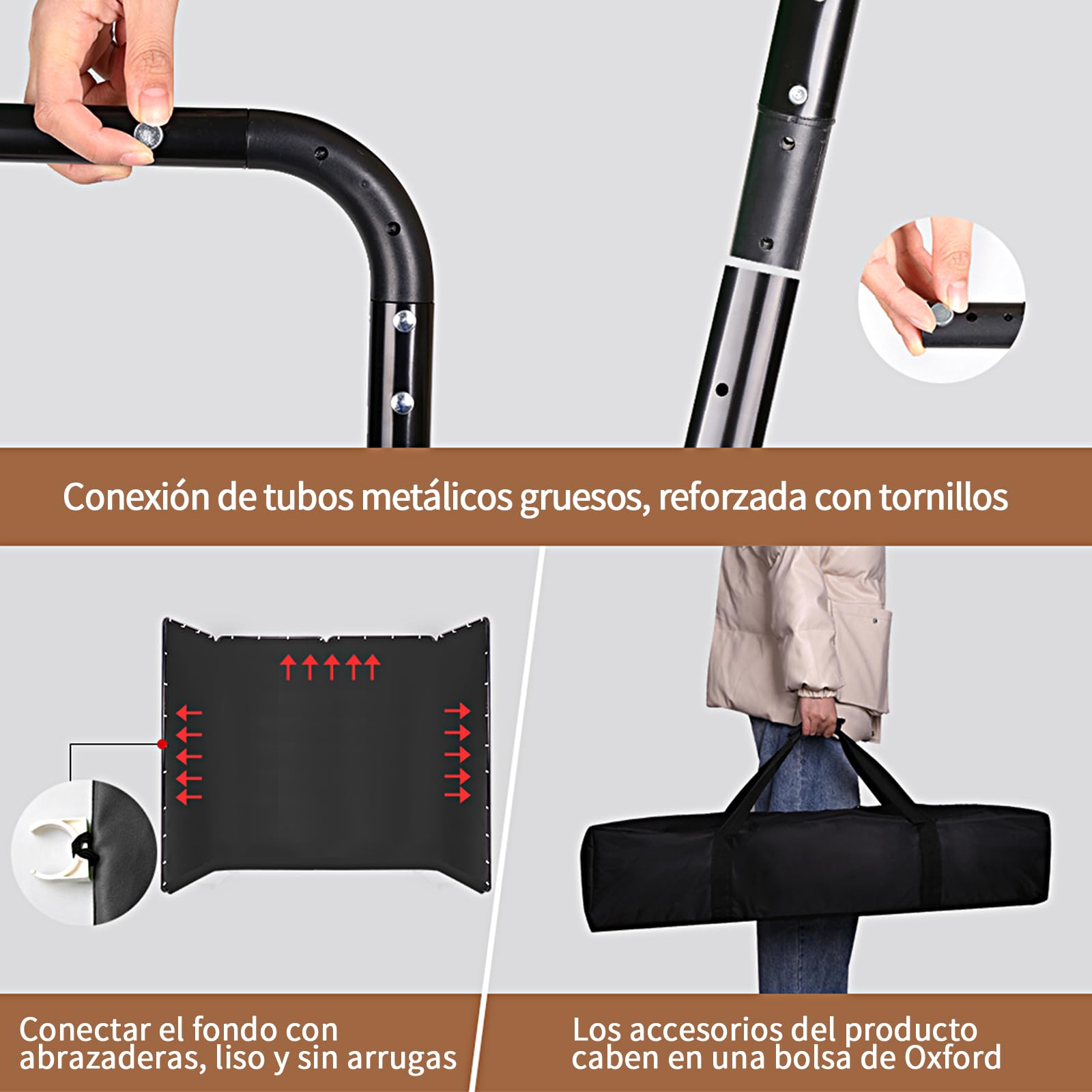 Telón de Fondo Fotográfico Negro de Gran 4m*2.4m, Portátil y Plegable, para Transmisiones en Vivo, Fotografía de Personas, Escenarios de Boda, Estudios de Video y Reuniones Online