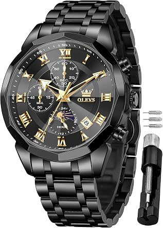 OLEVS Mens Watches Chronograph Waterproof Luminous Stainless Steel Multifunction Date Analog Quartz Watch Diamond Luxury Business Dress Large Watches for Men
