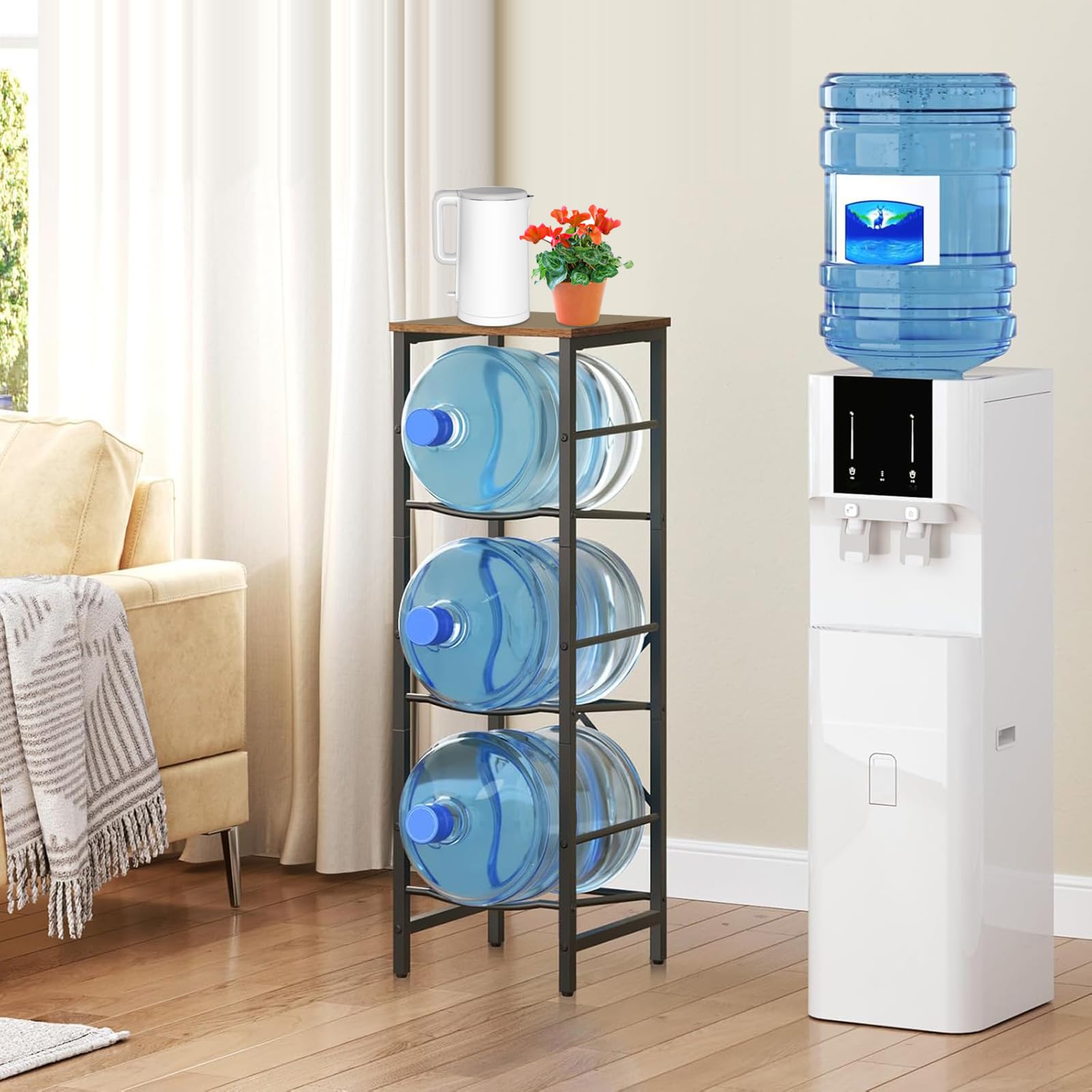 Soporte de metal para botellas de agua de 3 niveles, 100 cm de altura, color negro