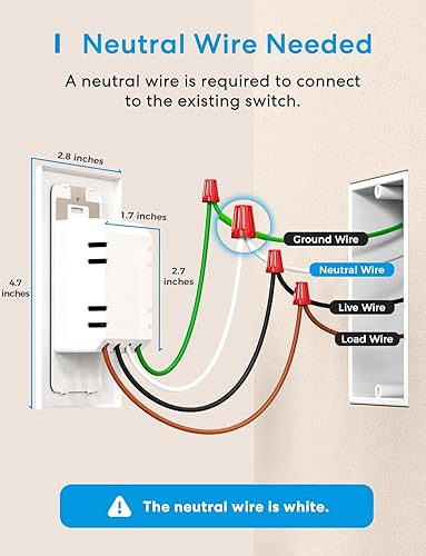 Miniatura 2 de meross Interruptor inteligente de un solo polo, interruptor de luz Wi-Fi de 2.4 GHz compatible con Alexa y SmartThings, requiere cable neutro,