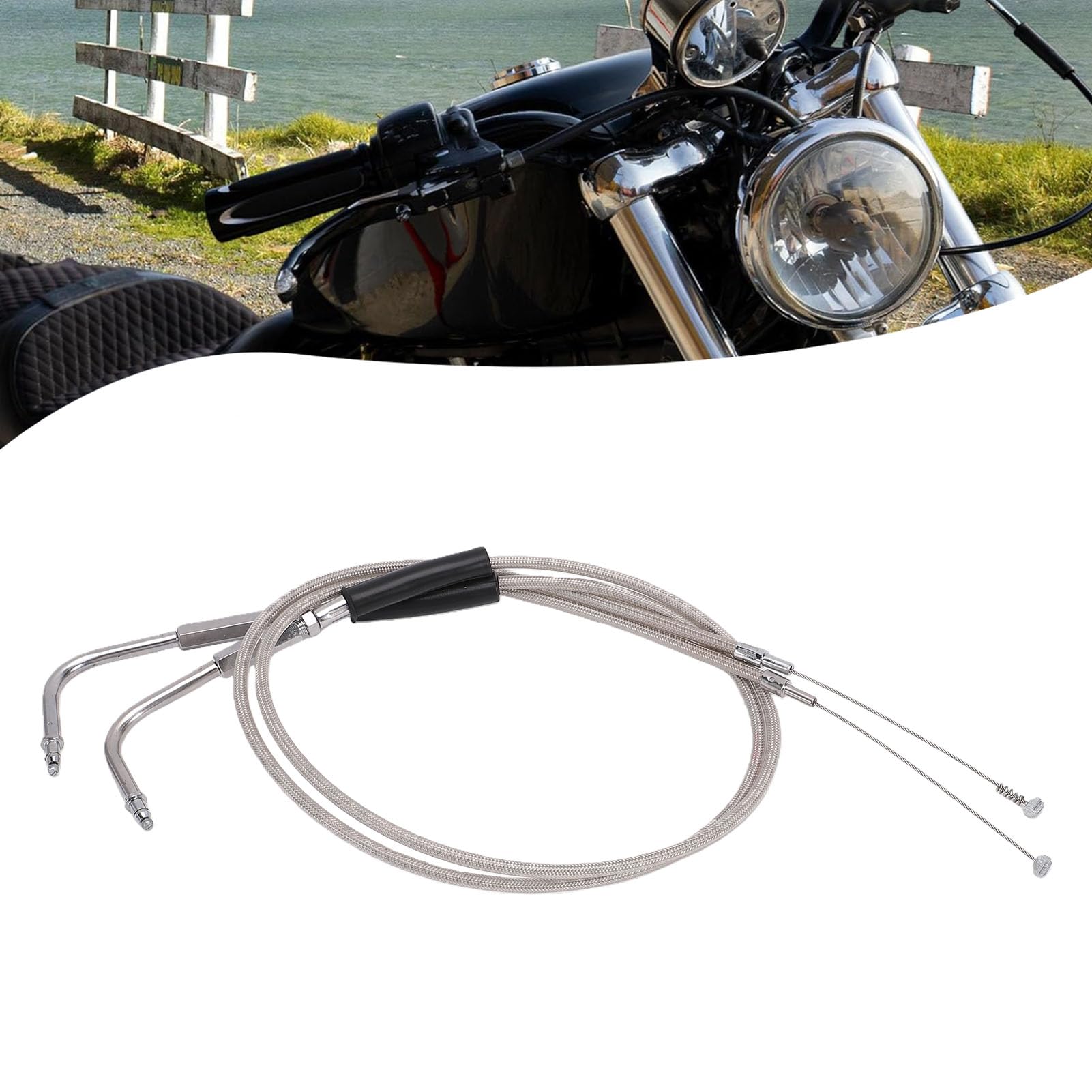 Cocoarm Cable de Acelerador de Acero Inoxidable de Repuesto Extendido, 90 Cm, Paquete de 2 Cables de Acelerador de Motocicleta para XL883 Heritage Riders con Acabado Negro o Plateado (SILVER)
