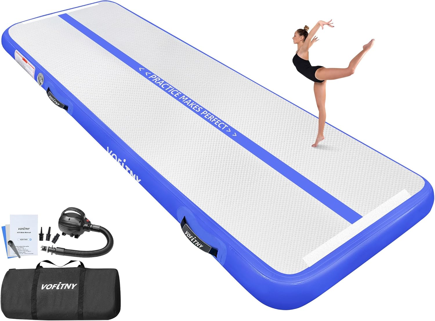 VOFiTNY All Purpose Gymnastics Mat 6.6/10/13/16/20 ft Sturdy Inflatable Tumble Track for Home/Gym Blue 16ft*3.3ft*4inches(5m*1m*0.1m)