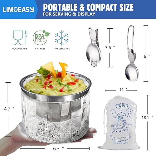 Miniatura 9 de LIMOEASY Servidor de condimentos refrigerado bandeja transparente con tapa para bar para fiestas con 5 compartimentos extraíbles cuenco para servir