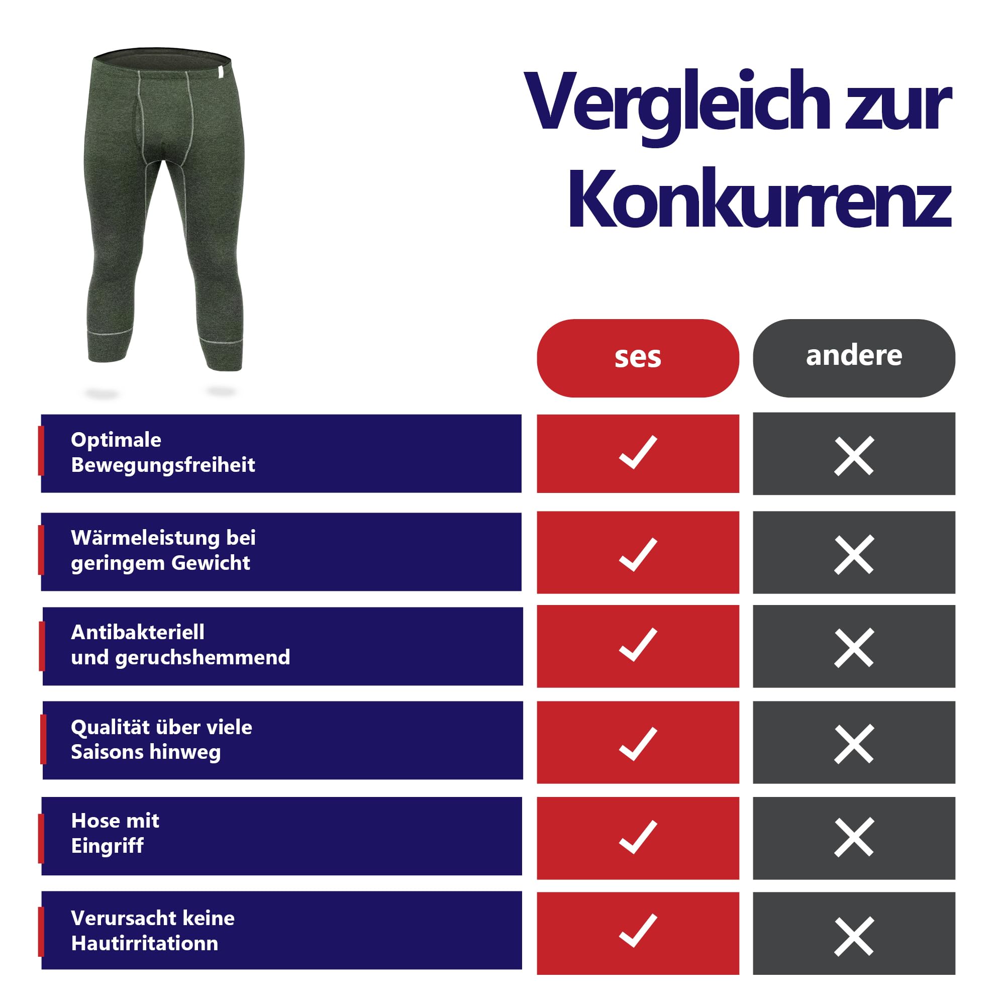 SES Męskie spodenki termiczne 3/4 z otworem S - 4XL z 75% bawełny i 25% poliestru / oddychające majtki męskie długie / bielizna termiczna dla mężczyzn dla ciepła i komfortu