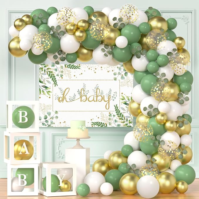 Sage Green Balloons Arch Kit 140 PCS Baby Shower