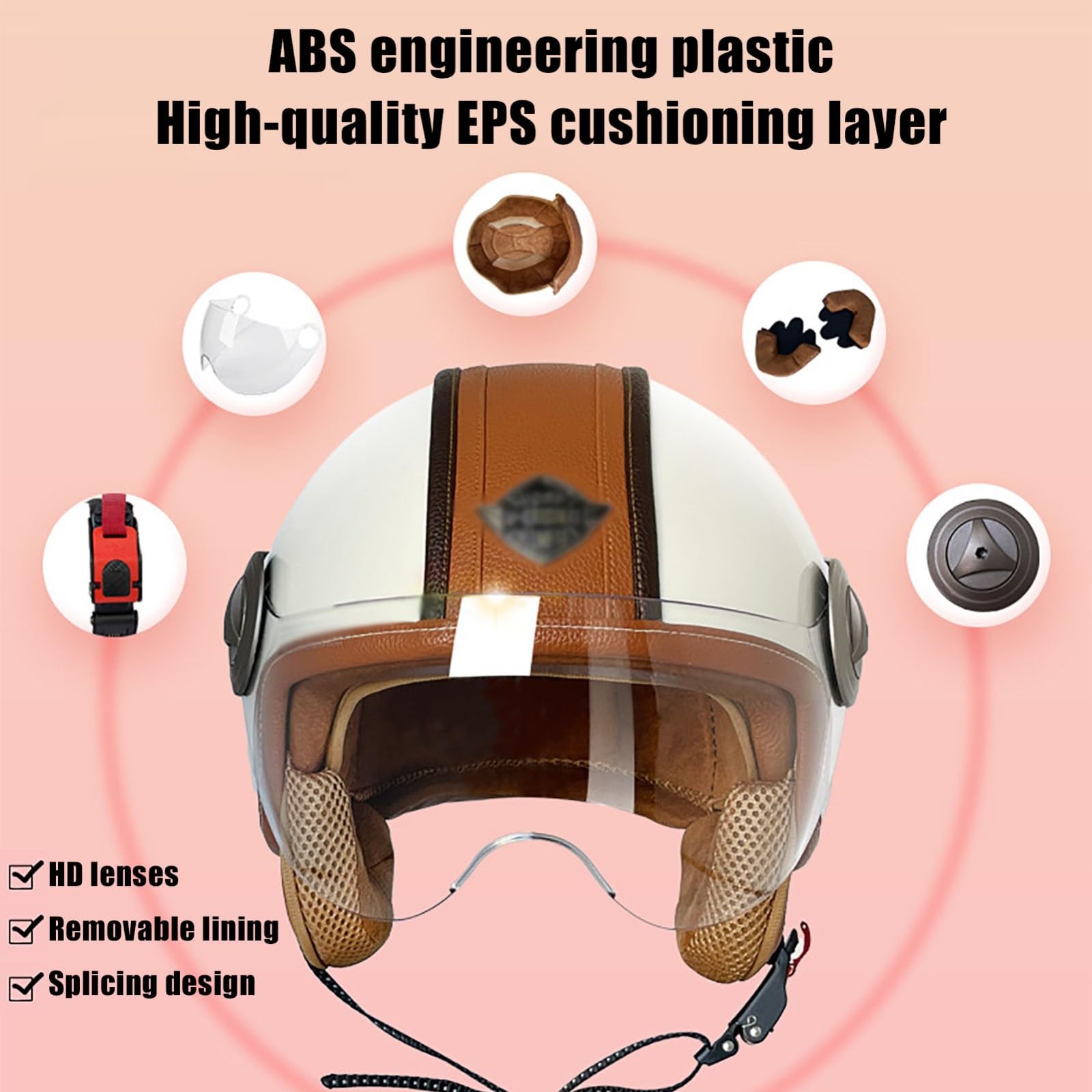 Certyfikat DOT/ECE, lekki kask motocyklowy z Bluetooth, otwarty kask motocyklowy z wizjerem, kask motocyklowy retro 3/4 dla mężczyzn i kobiet, pół-sezonowy B, M/(55 ~ 56 cm)