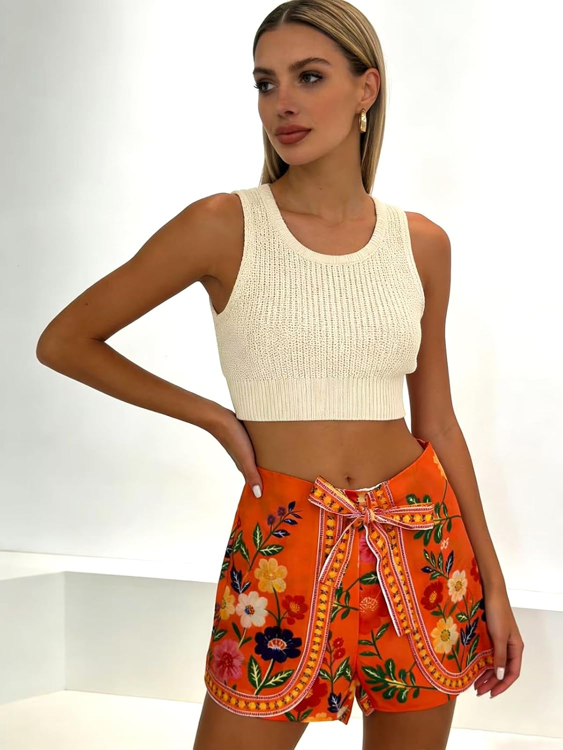Women's Boho Wrap Skort High Waist Mini Flowy Floral Skirt Shorts for Beach Vacation Summer Festival Outfit