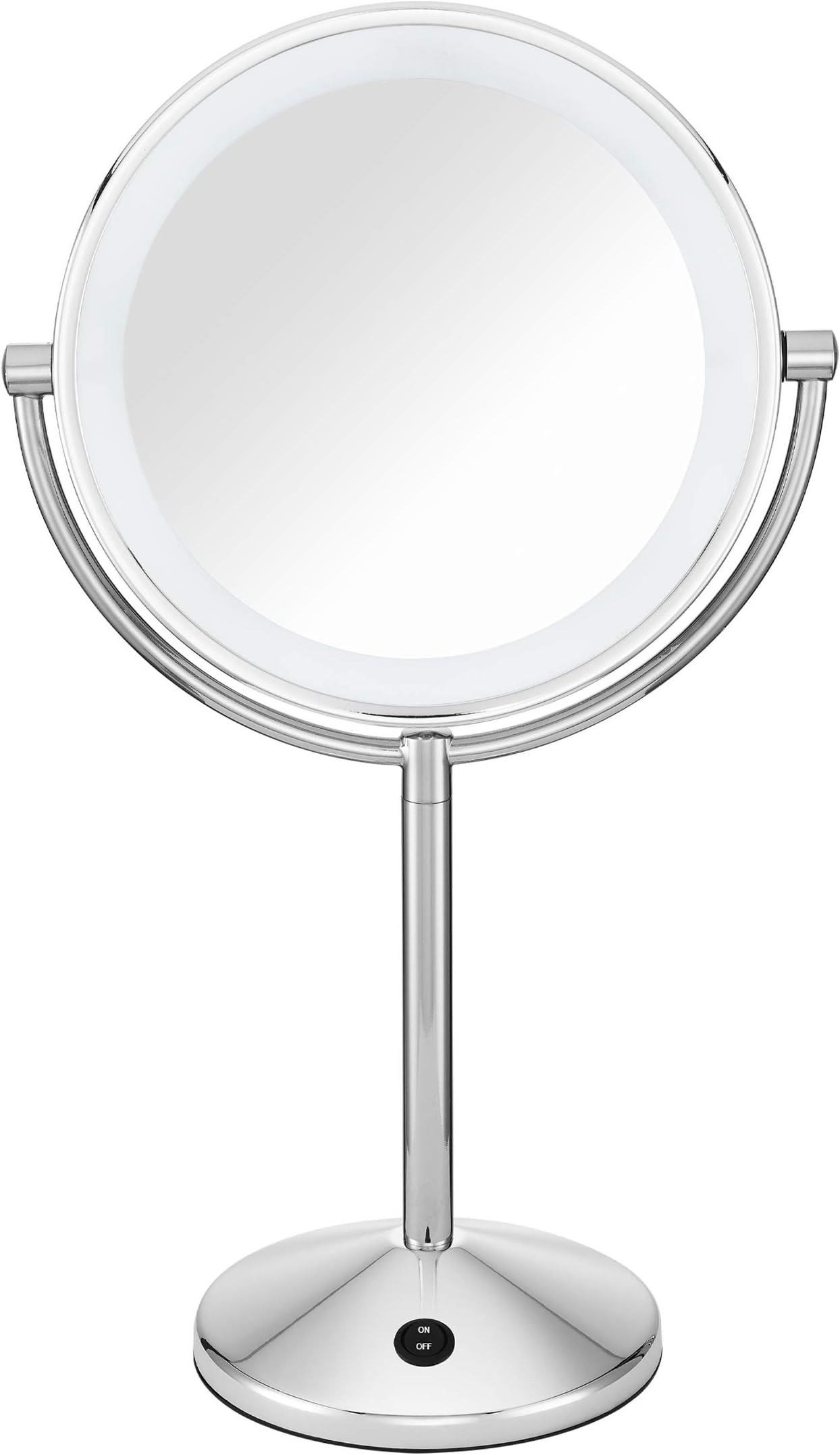 Conair Lighted Makeup Mirror with Magnification, LED Vanity Mirror, 1X/10X Magnifying Mirror, Double Sided Mirror, Battery Operated in Polished Chrome