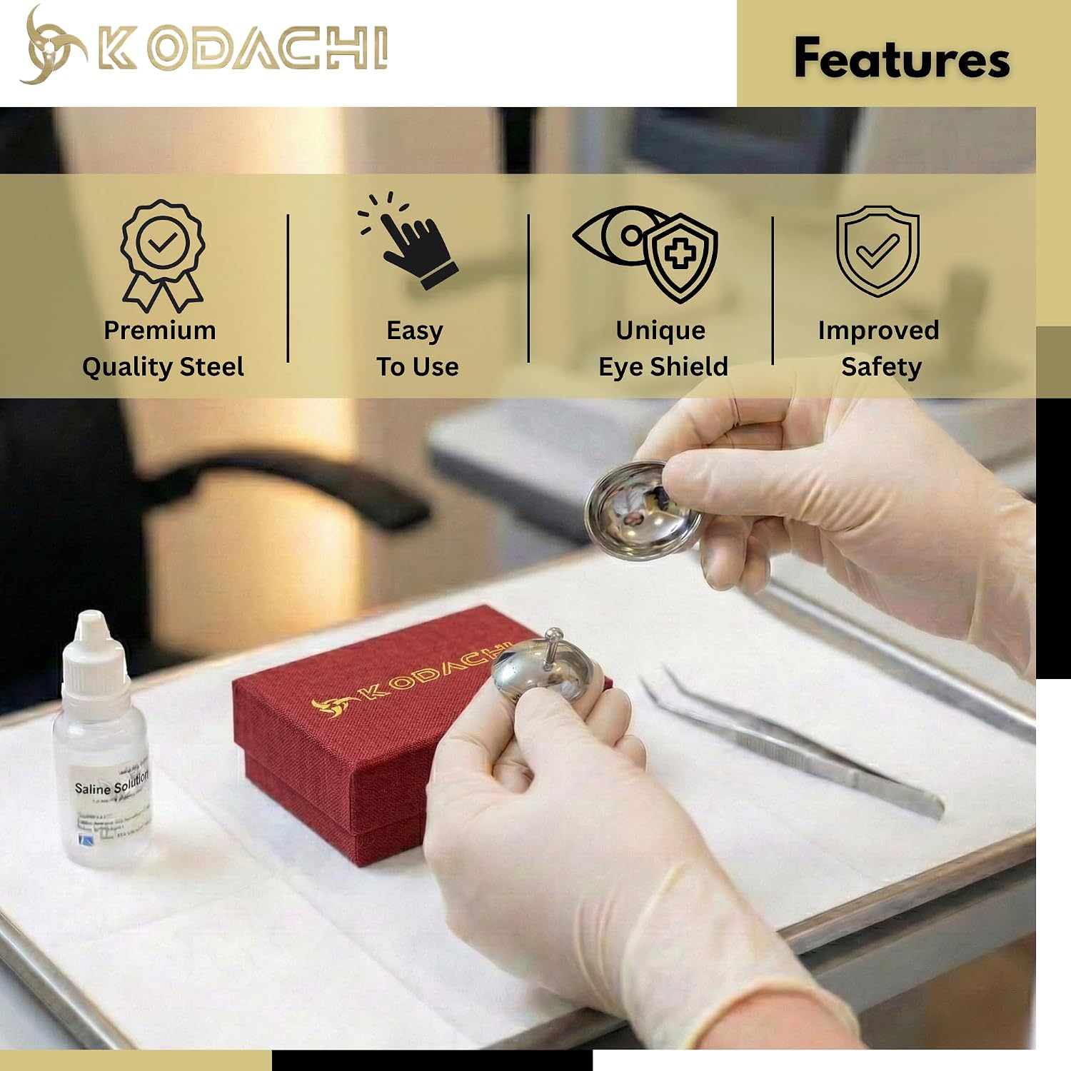 Kodachi Corneal Eye Shield Protector - Stainless Steel, Both Sides Mirror Finish, Set of 2 Pcs, Silver Colour (Silver, Large)