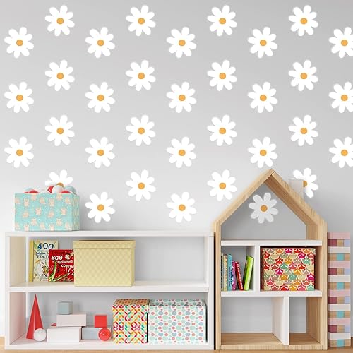 Miniatura 3 de 36 calcomanías de pared florales de margaritas blancas para niños, guardería, aula, sala de estar