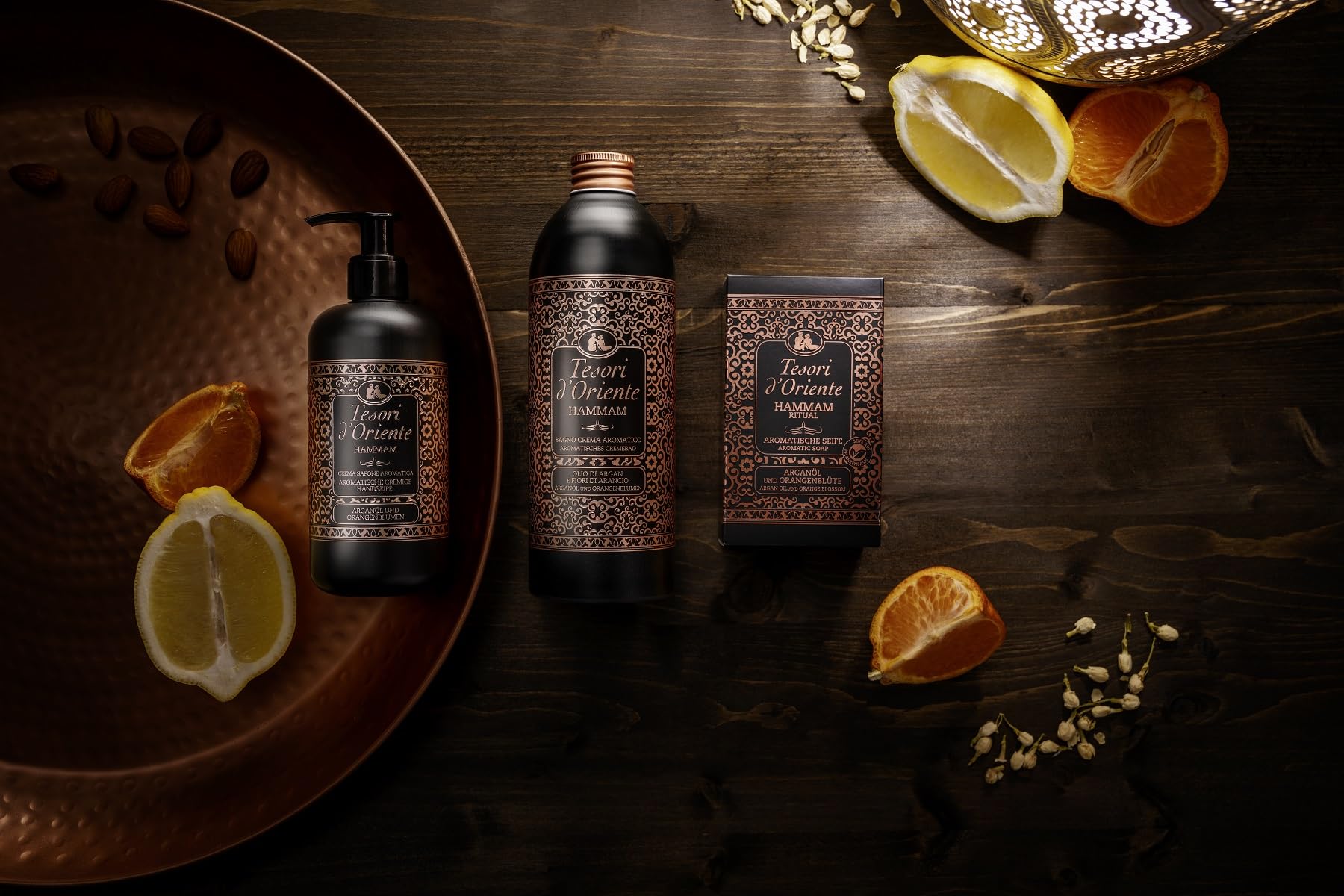 TESORI D'ORIENTE Jabón crema 'Hammam' 6 x 300 ml jabón líquido jabón manos dispensador aceite de argán y flor de azahar aromático jabón de manos, rituales de bienestar para cuerpo y sentidos