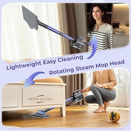 Miniatura 7 de Trapeador de vapor, limpiador de vapor con tanque de agua de gran capacidad, 2 almohadillas lavables, cable de alimentación de 23 pies, mopas de