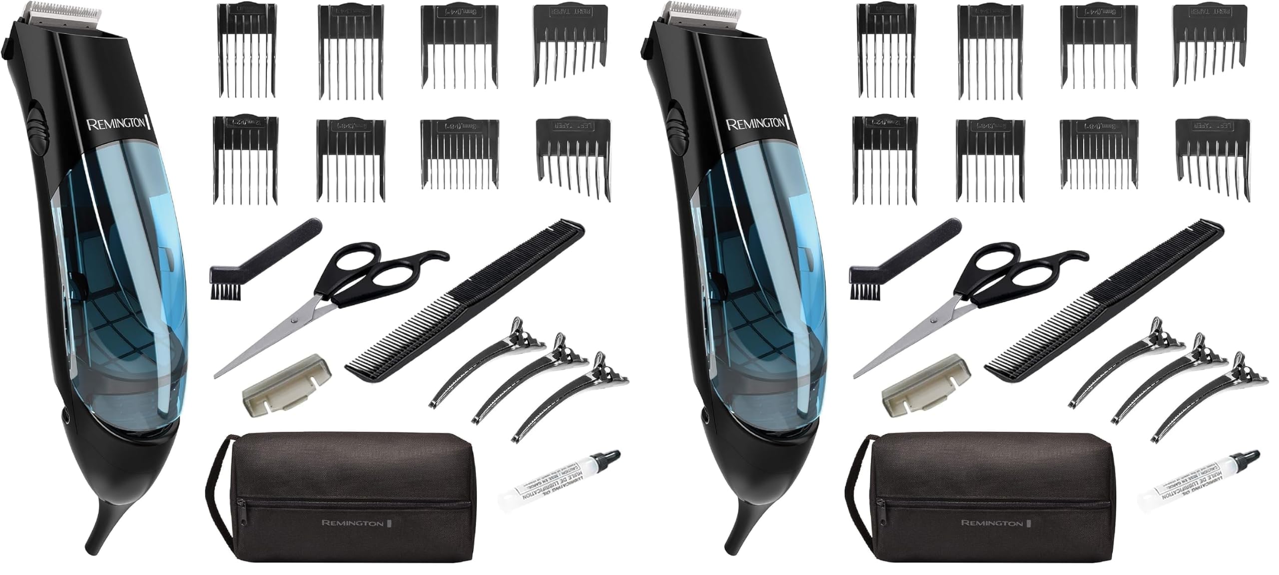 Remington Vacuum Hair Clippers for Men, Mess-Free Haircut &amp; Beard Trimmer Kit with Hair Collection Chamber, Dual Motor Power, 18-Piece Grooming Set (Pack of 2)