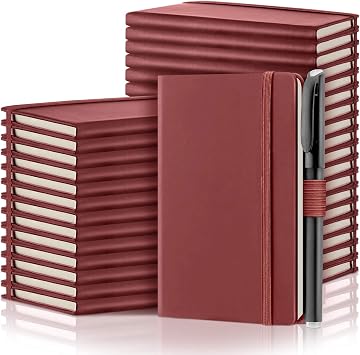 Laumoi 36 Sets Pocket Notebook Journals with Pens A6 Cute Small Journal Notebook Ruled Lined Mini Notepad Hardcover Executive Notebooks Set with Pen Holder for School Office, 3.7 x 5.7 InchBurgundy