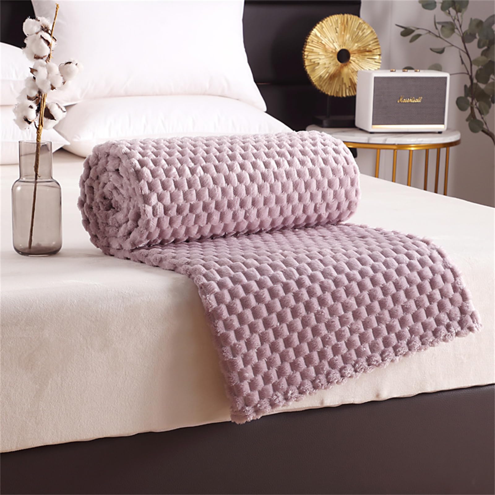 Highdi Winter Blankets and Throws for Sofa Beds, Soft Warm Sofa Throw Fluffy Cozy Bed Throws Fleece Throw Blanket for Kids Adults Bedroom Couch Travel-Plaid (100X150cm,Purple) — image 1