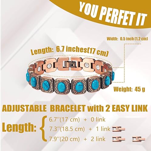 Miniatura 3 de MagVIVACE Pulsera de cobre para mujer y articulación, pulseras magnéticas turquesa con imanes, regalos de joyería para el día de la madre, Metal,