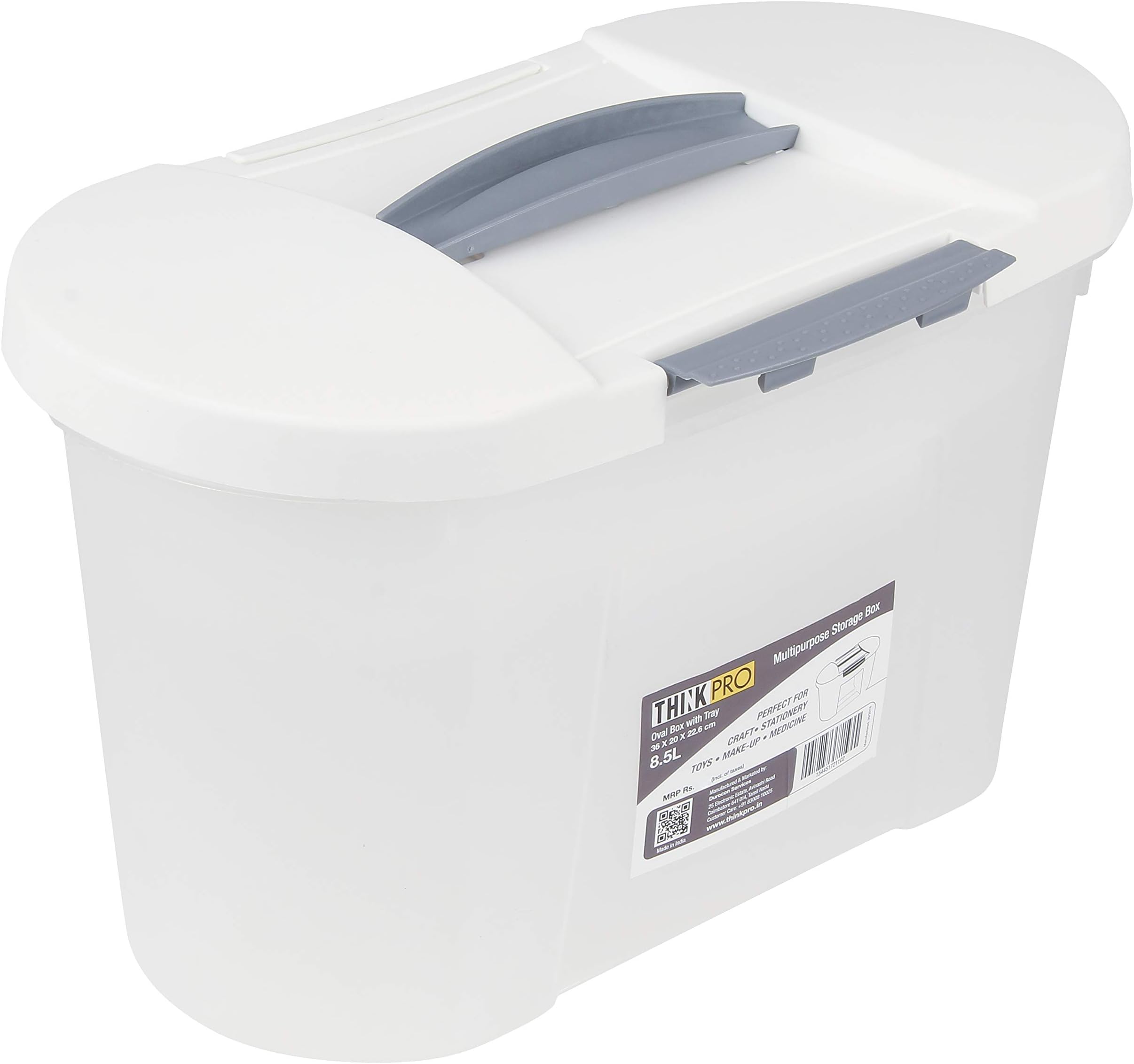 ThinkPro Plastic Multipurpose Storage Box (36 cm x 20 cm x 22.6 cm, White & Grey)
