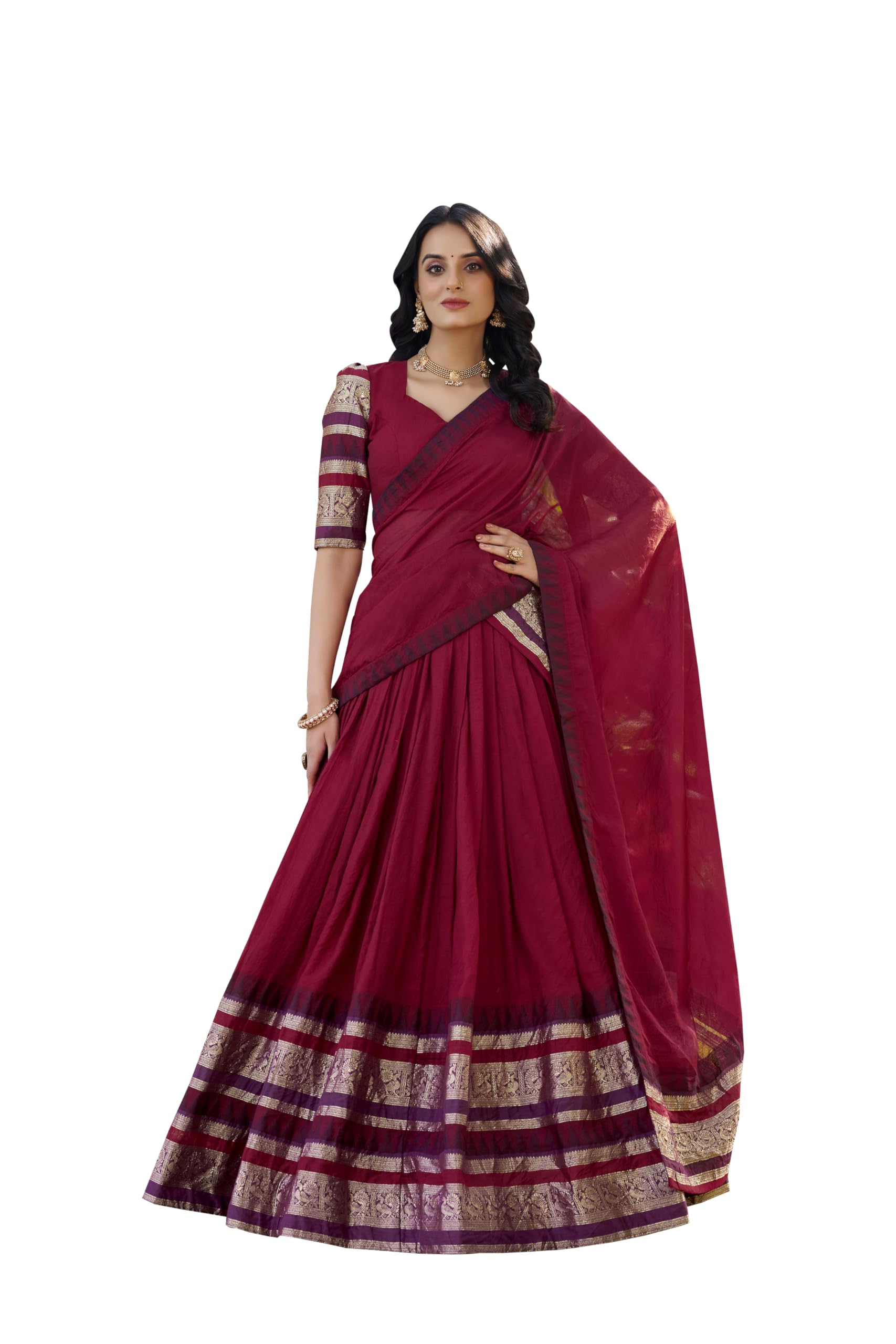 Timeless Beauty in Pure Chanderi Chaniya Choli with Zari Weaving Border