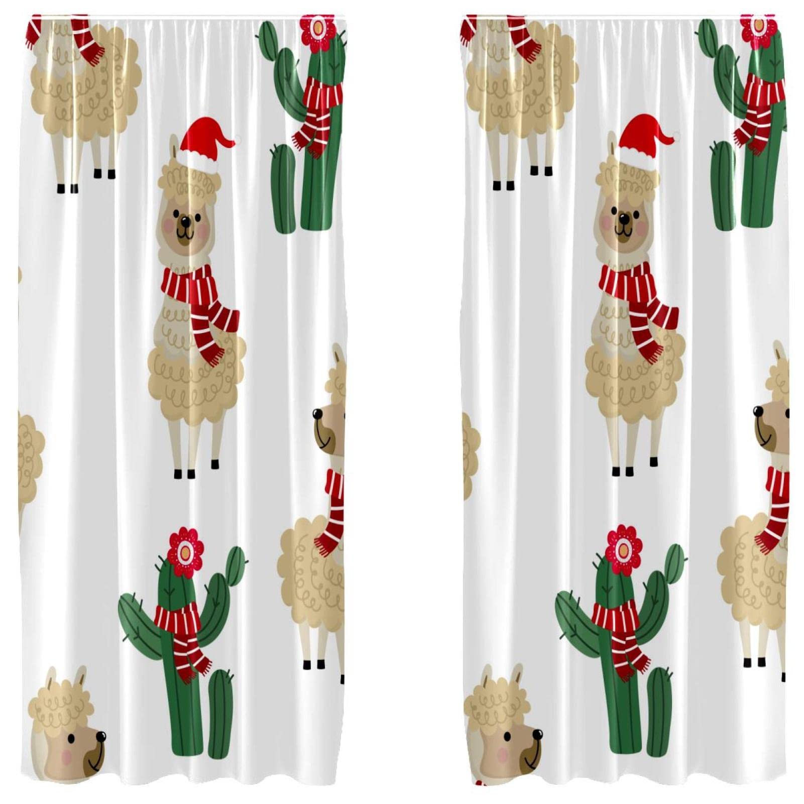 Cortinas opacas de microfibra con motivos de alpaca navideña y llama en 2 paneles de 55x84