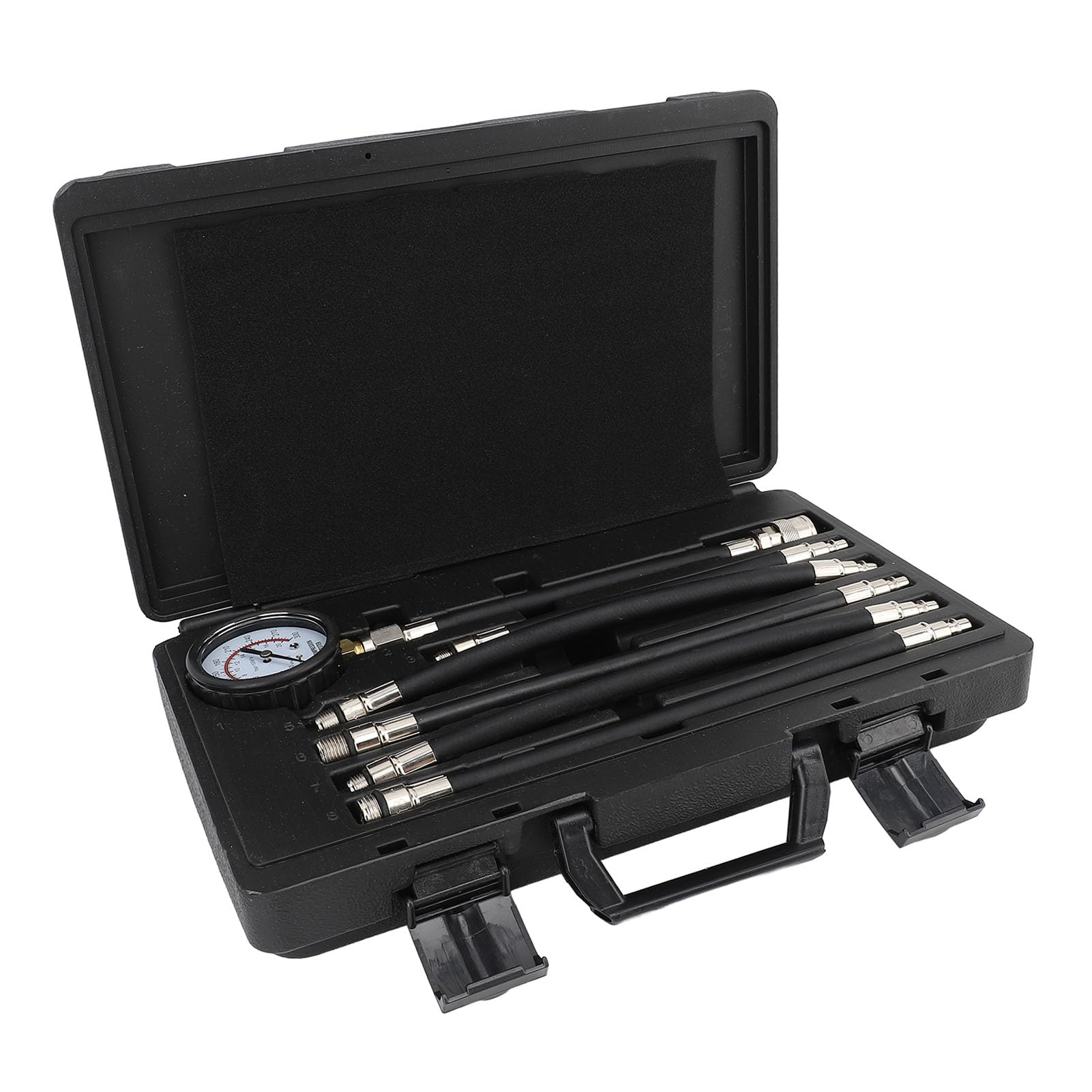 Dilwe Kit de Probador de Compresión de Cilindro de Motor de Gasolina, Kit de Probador de Compresión de Motor de Goma Metálica, Calibre de 0 a 300 Psi, 5 Adaptadores, Válvula de Retención de Presión