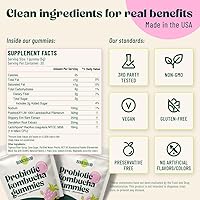 Vista 5 de Gomitas probióticas de kombucha - Prebióticos, probióticos, postbióticos, suplemento de fibra, olmo resbaladizo, raíz de diente de león, aceite MCT
