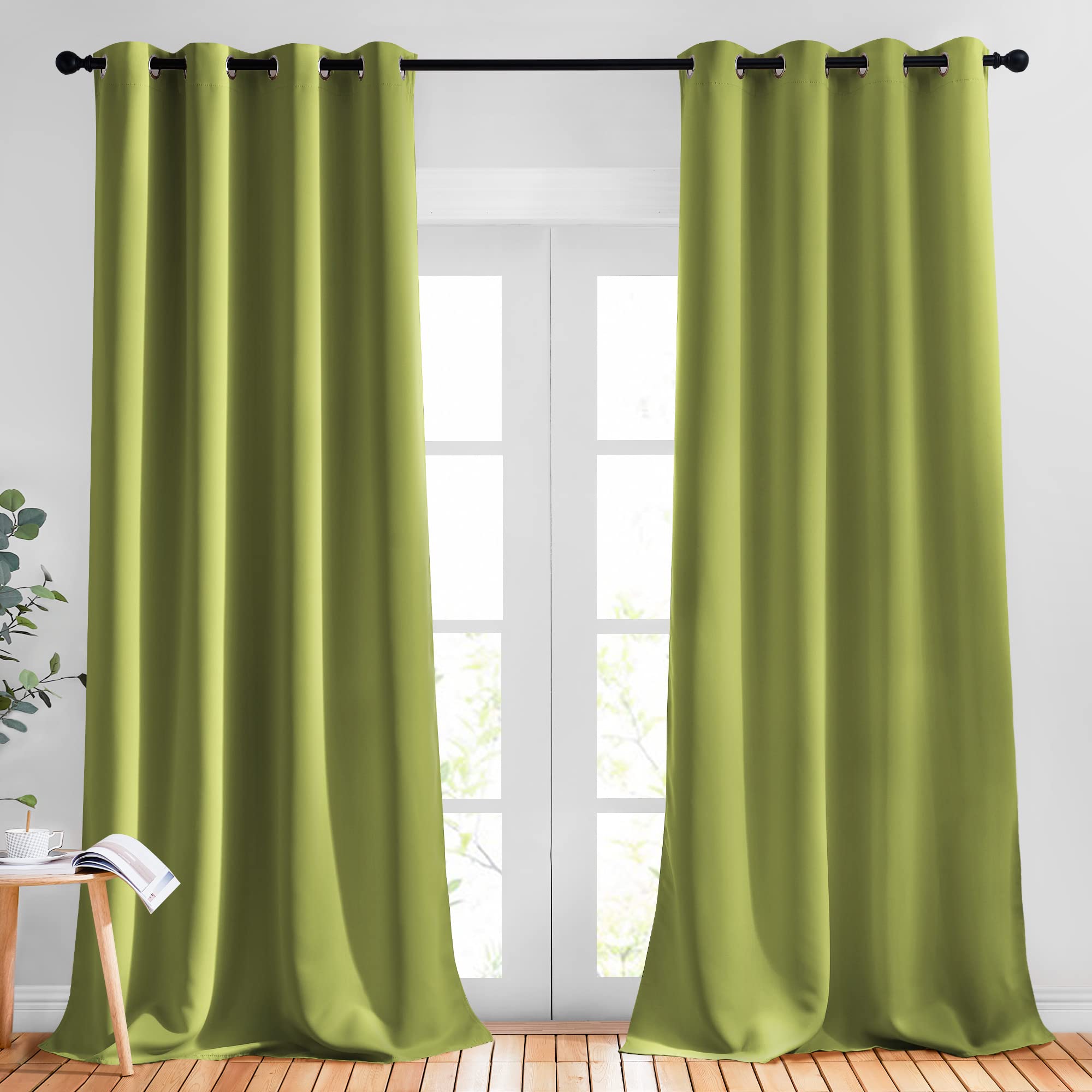 NICETOWN Bedroom Curtains Blackout Draperies - Noise Reducing Thermal Insulated Christmas Window Decorative Blackout Draperies/Drapes for Kid's Room (1 Pair, 52 x 95 inches in Fresh Green)